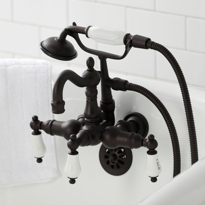 Kingston Heirloom CA1009T5 - Heritage Three-Handle 2-Hole Tub Wall Mount Clawfoot Tub Faucet with Hand Shower, Oil Rubbed Bronze