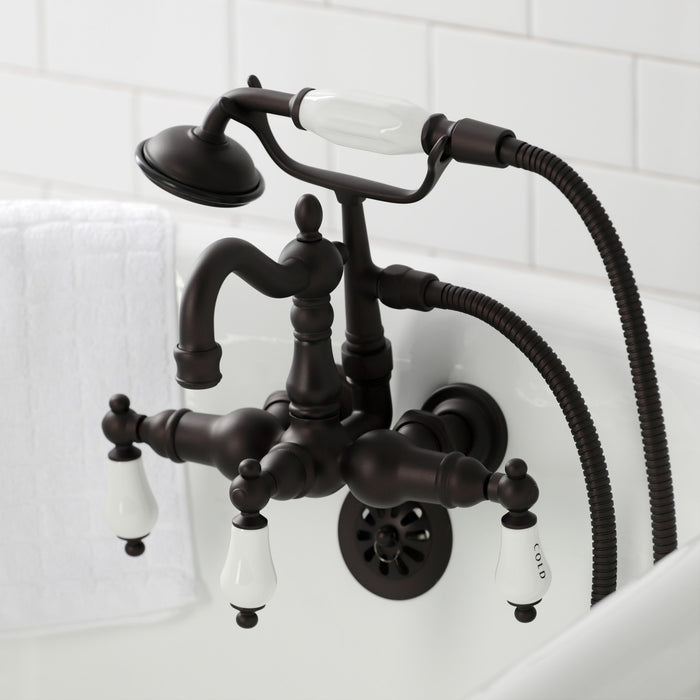 Heritage CA1009T5 Three-Handle 2-Hole Tub Wall Mount Clawfoot Tub Faucet with Hand Shower, Oil Rubbed Bronze