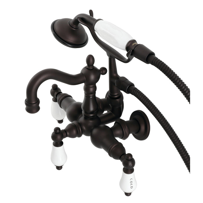 Kingston Heirloom CA1009T5 - Heritage Three-Handle 2-Hole Tub Wall Mount Clawfoot Tub Faucet with Hand Shower, Oil Rubbed Bronze