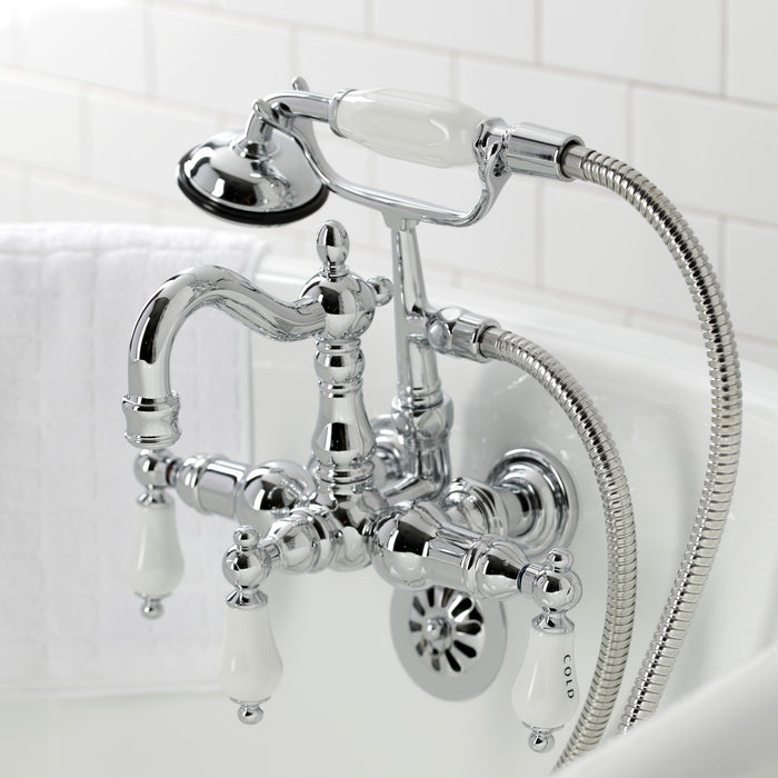 Kingston Heirloom CA1010T1 - Heritage Three-Handle 2-Hole Tub Wall Mount Clawfoot Tub Faucet with Hand Shower, Polished Chrome
