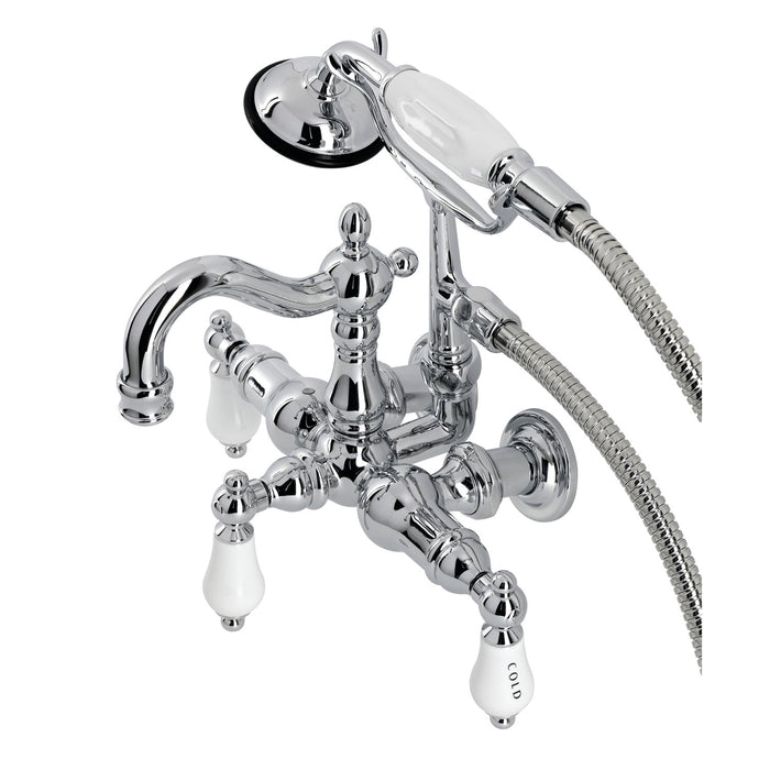 Heritage CA1010T1 Three-Handle 2-Hole Tub Wall Mount Clawfoot Tub Faucet with Hand Shower, Polished Chrome