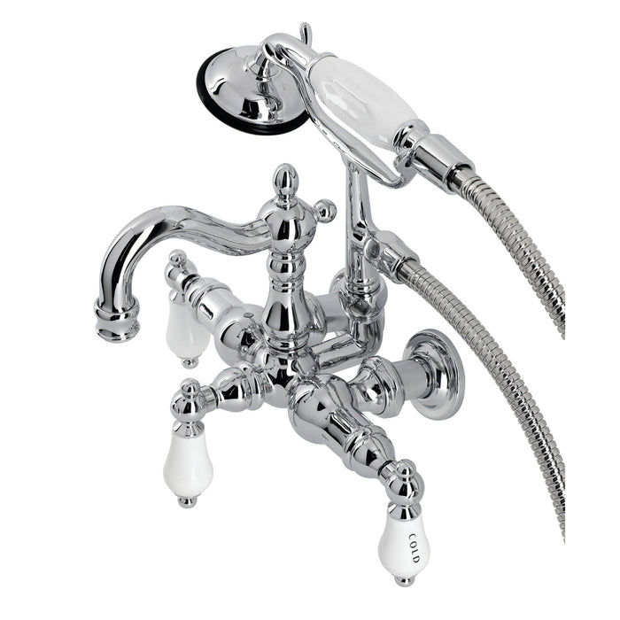 Kingston Heirloom CA1010T1 - Heritage Three-Handle 2-Hole Tub Wall Mount Clawfoot Tub Faucet with Hand Shower, Polished Chrome