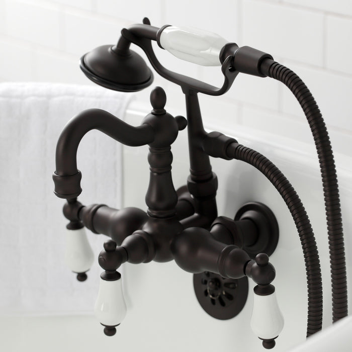 Heritage CA1011T5 Three-Handle 2-Hole Tub Wall Mount Clawfoot Tub Faucet with Hand Shower, Oil Rubbed Bronze