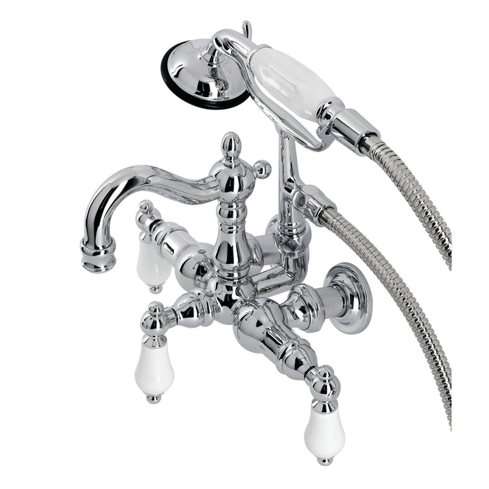 Heritage CA1012T1 Three-Handle 2-Hole Tub Wall Mount Clawfoot Tub Faucet with Hand Shower, Polished Chrome