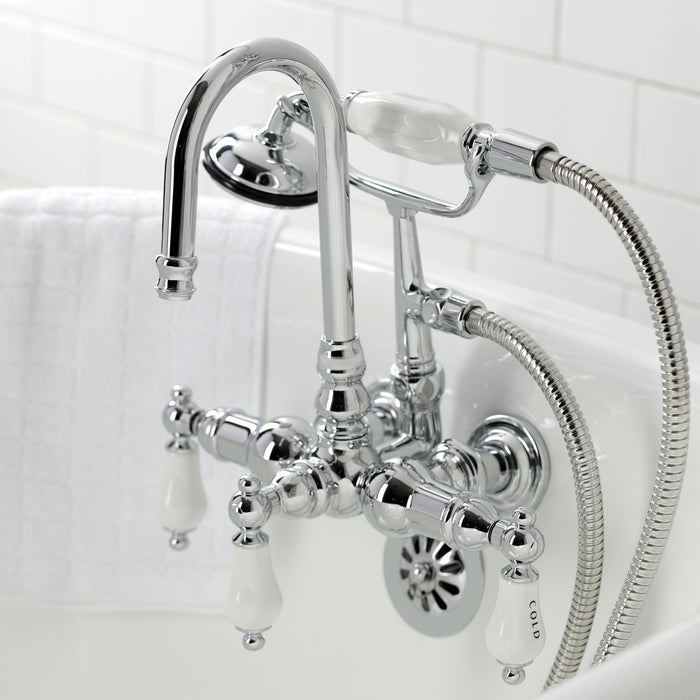 Vintage CA10T1 Three-Handle 2-Hole Tub Wall Mount Clawfoot Tub Faucet with Hand Shower, Polished Chrome