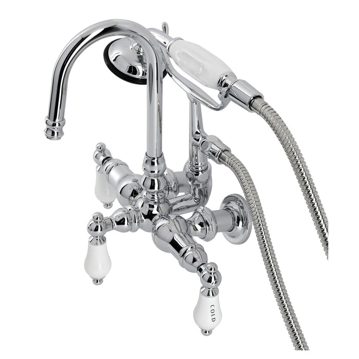 Vintage CA10T1 Three-Handle 2-Hole Tub Wall Mount Clawfoot Tub Faucet with Hand Shower, Polished Chrome