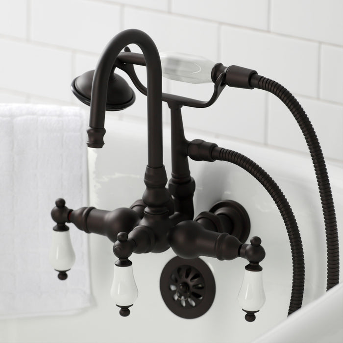 Vintage CA11T5 Three-Handle 2-Hole Tub Wall Mount Clawfoot Tub Faucet with Hand Shower, Oil Rubbed Bronze