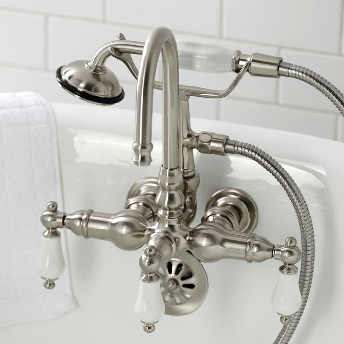 Vintage CA11T8 Three-Handle 2-Hole Tub Wall Mount Clawfoot Tub Faucet with Hand Shower, Brushed Nickel