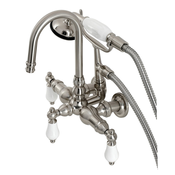 Vintage CA11T8 Three-Handle 2-Hole Tub Wall Mount Clawfoot Tub Faucet with Hand Shower, Brushed Nickel