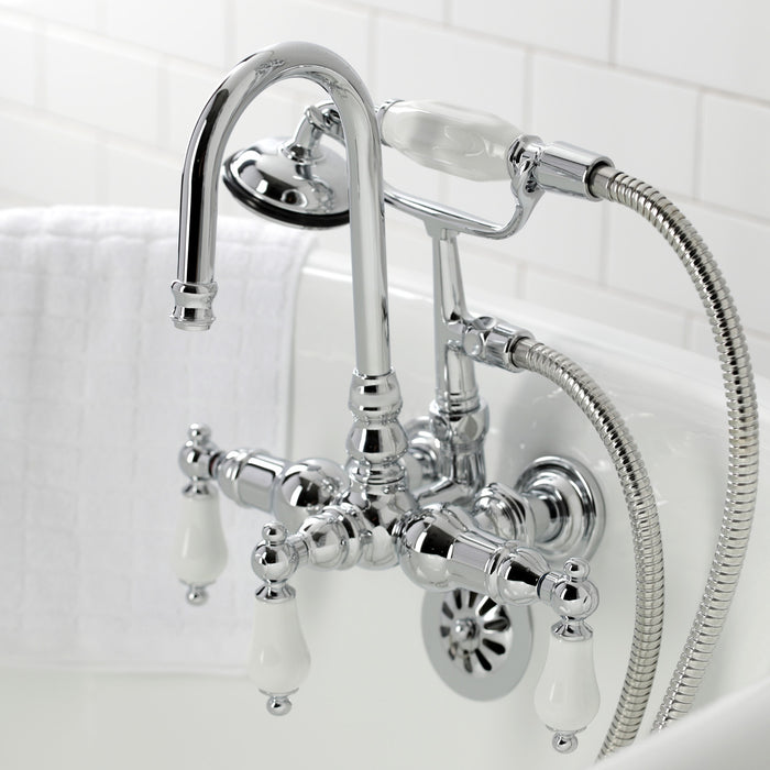 Kingston Heirloom CA12T1 - Vintage Three-Handle 2-Hole Tub Wall Mount Clawfoot Tub Faucet with Hand Shower, Polished Chrome