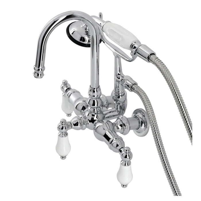 Kingston Heirloom CA12T1 - Vintage Three-Handle 2-Hole Tub Wall Mount Clawfoot Tub Faucet with Hand Shower, Polished Chrome