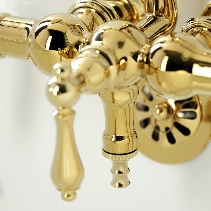 Kingston Heirloom CA19T2 - Vintage Three-Handle 2-Hole Tub Wall Mount Clawfoot Tub Faucet with Hand Shower, Polished Brass