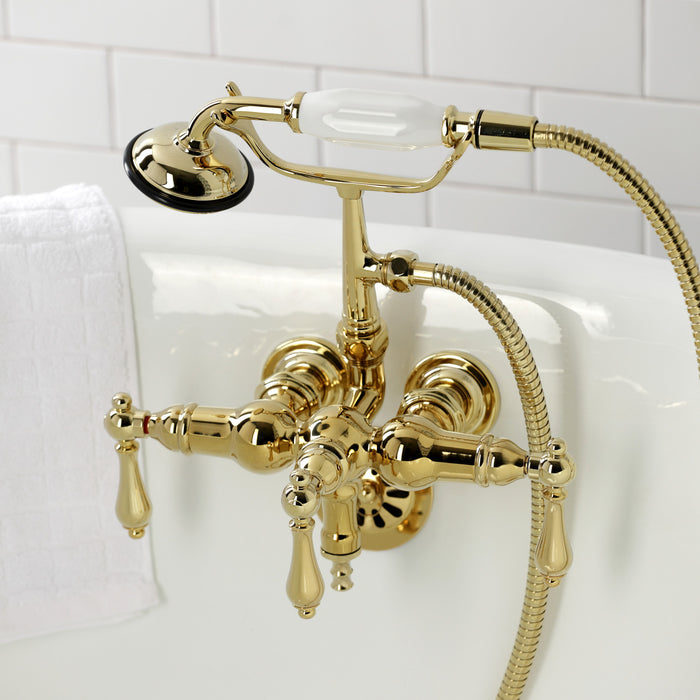 Vintage CA19T2 Three-Handle 2-Hole Tub Wall Mount Clawfoot Tub Faucet with Hand Shower, Polished Brass