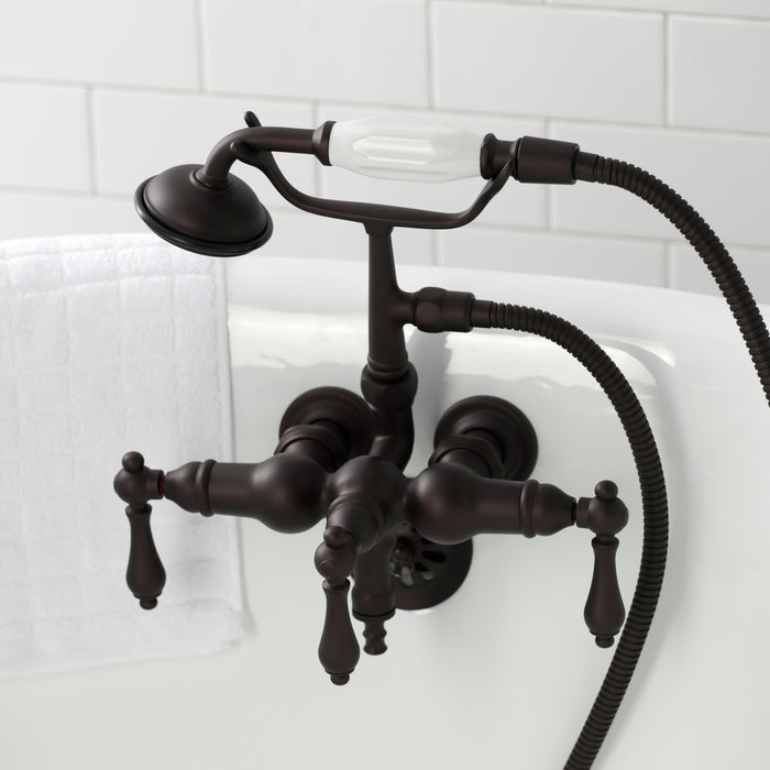 Kingston Heirloom CA19T5 - Vintage Three-Handle 2-Hole Tub Wall Mount Clawfoot Tub Faucet with Hand Shower, Oil Rubbed Bronze
