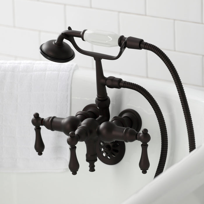 Kingston Heirloom CA19T5 - Vintage Three-Handle 2-Hole Tub Wall Mount Clawfoot Tub Faucet with Hand Shower, Oil Rubbed Bronze