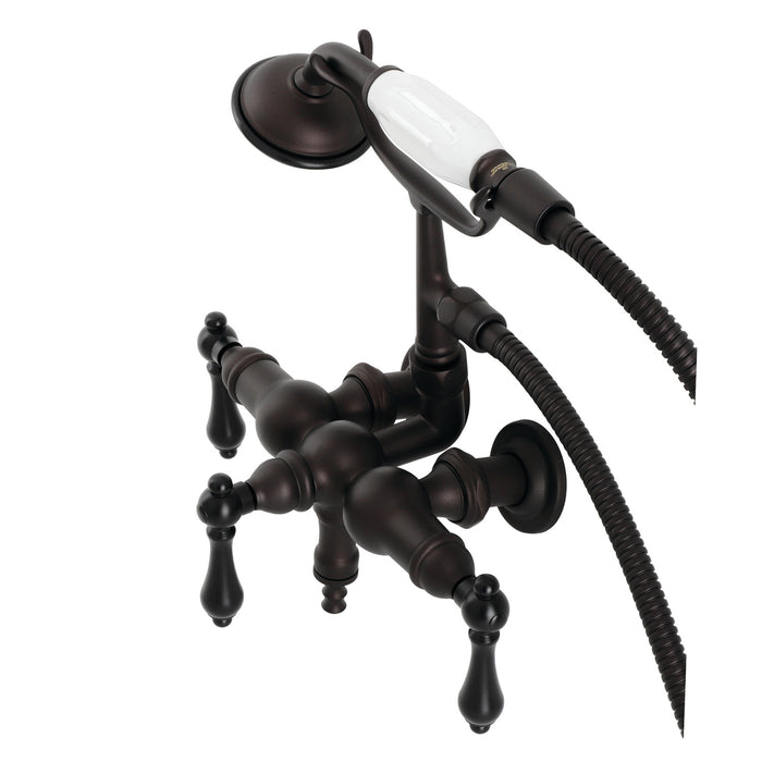 Kingston Heirloom CA19T5 - Vintage Three-Handle 2-Hole Tub Wall Mount Clawfoot Tub Faucet with Hand Shower, Oil Rubbed Bronze