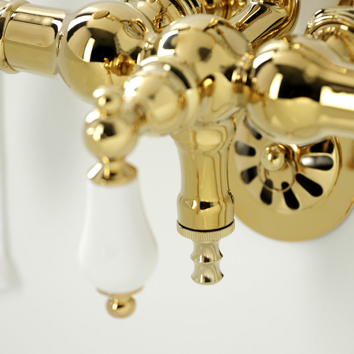Kingston Heirloom CA21T2 - Vintage Three-Handle 2-Hole Tub Wall Mount Clawfoot Tub Faucet with Hand Shower, Polished Brass