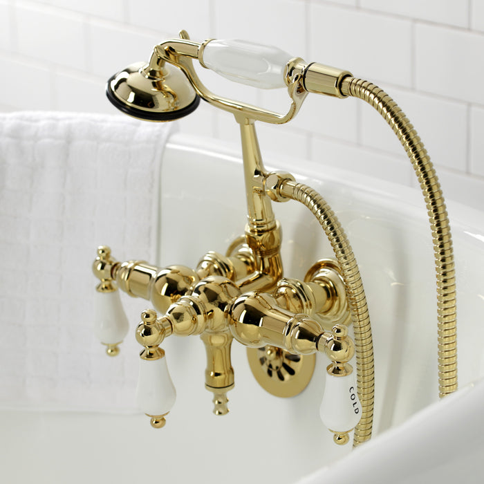 Vintage CA21T2 Three-Handle 2-Hole Tub Wall Mount Clawfoot Tub Faucet with Hand Shower, Polished Brass