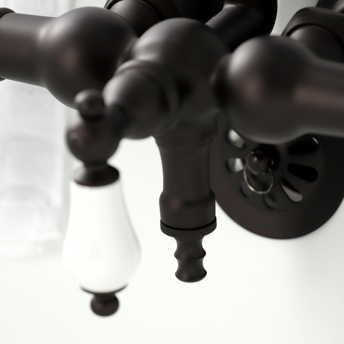 Kingston Heirloom CA21T5 - Vintage Three-Handle 2-Hole Tub Wall Mount Clawfoot Tub Faucet with Hand Shower, Oil Rubbed Bronze