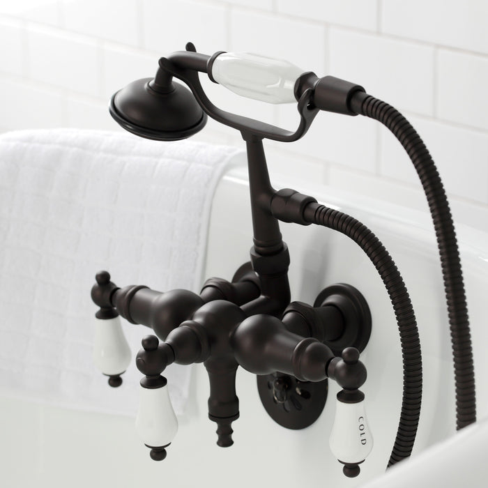 Kingston Heirloom CA21T5 - Vintage Three-Handle 2-Hole Tub Wall Mount Clawfoot Tub Faucet with Hand Shower, Oil Rubbed Bronze