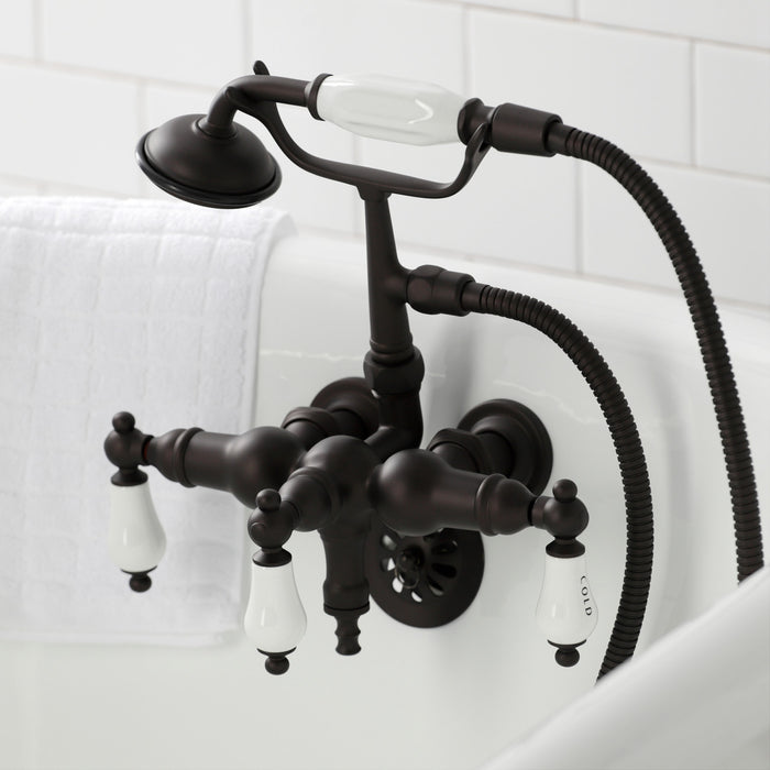 Kingston Heirloom CA21T5 - Vintage Three-Handle 2-Hole Tub Wall Mount Clawfoot Tub Faucet with Hand Shower, Oil Rubbed Bronze
