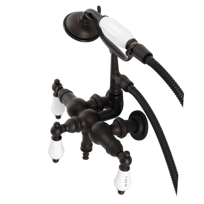 Kingston Heirloom CA21T5 - Vintage Three-Handle 2-Hole Tub Wall Mount Clawfoot Tub Faucet with Hand Shower, Oil Rubbed Bronze