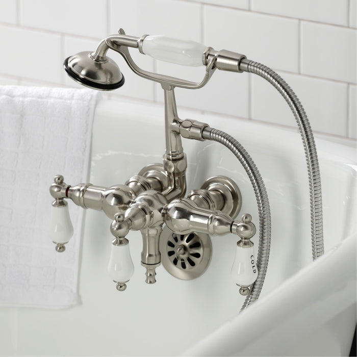 Vintage CA21T8 Three-Handle 2-Hole Tub Wall Mount Clawfoot Tub Faucet with Hand Shower, Brushed Nickel