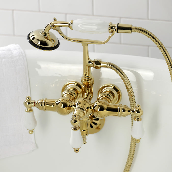 Vintage CA23T2 Three-Handle 2-Hole Tub Wall Mount Clawfoot Tub Faucet with Hand Shower, Polished Brass