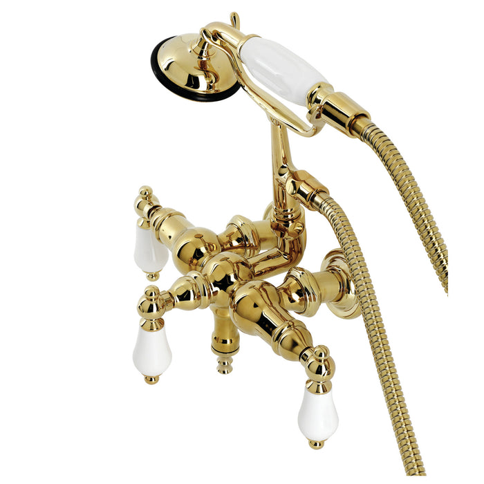 Vintage CA23T2 Three-Handle 2-Hole Tub Wall Mount Clawfoot Tub Faucet with Hand Shower, Polished Brass