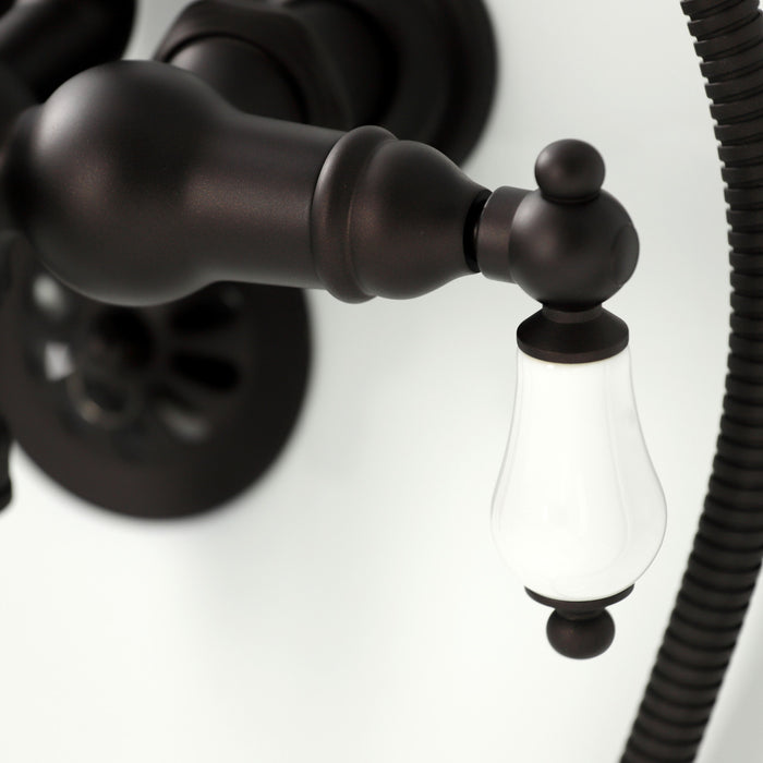 Kingston Heirloom CA23T5 - Vintage Three-Handle 2-Hole Tub Wall Mount Clawfoot Tub Faucet with Hand Shower, Oil Rubbed Bronze