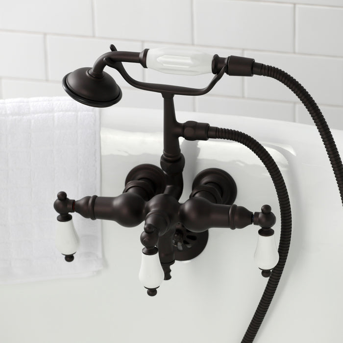 Vintage CA23T5 Three-Handle 2-Hole Tub Wall Mount Clawfoot Tub Faucet with Hand Shower, Oil Rubbed Bronze