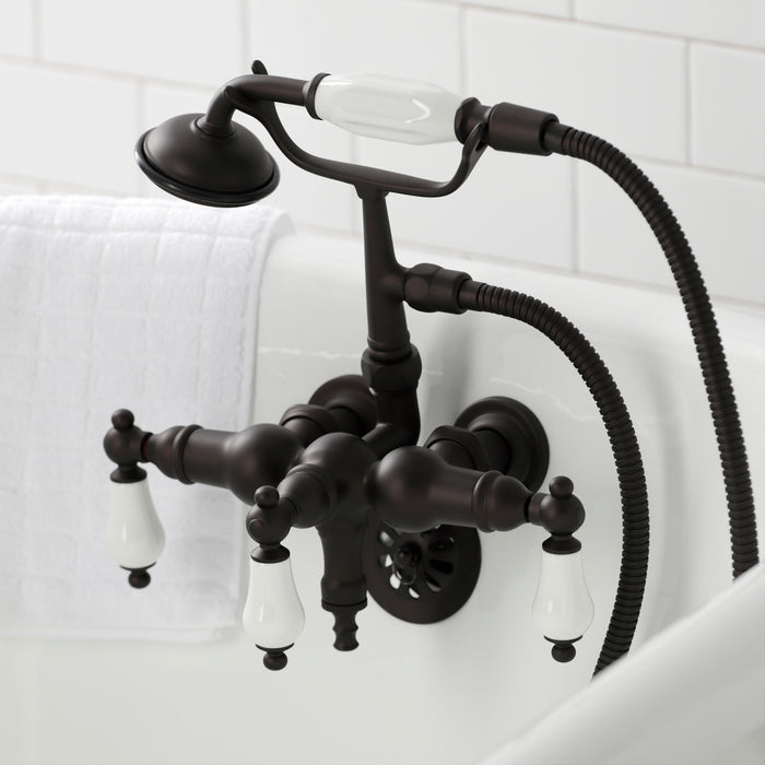 Kingston Heirloom CA23T5 - Vintage Three-Handle 2-Hole Tub Wall Mount Clawfoot Tub Faucet with Hand Shower, Oil Rubbed Bronze