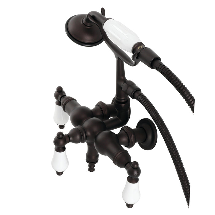 Kingston Heirloom CA23T5 - Vintage Three-Handle 2-Hole Tub Wall Mount Clawfoot Tub Faucet with Hand Shower, Oil Rubbed Bronze