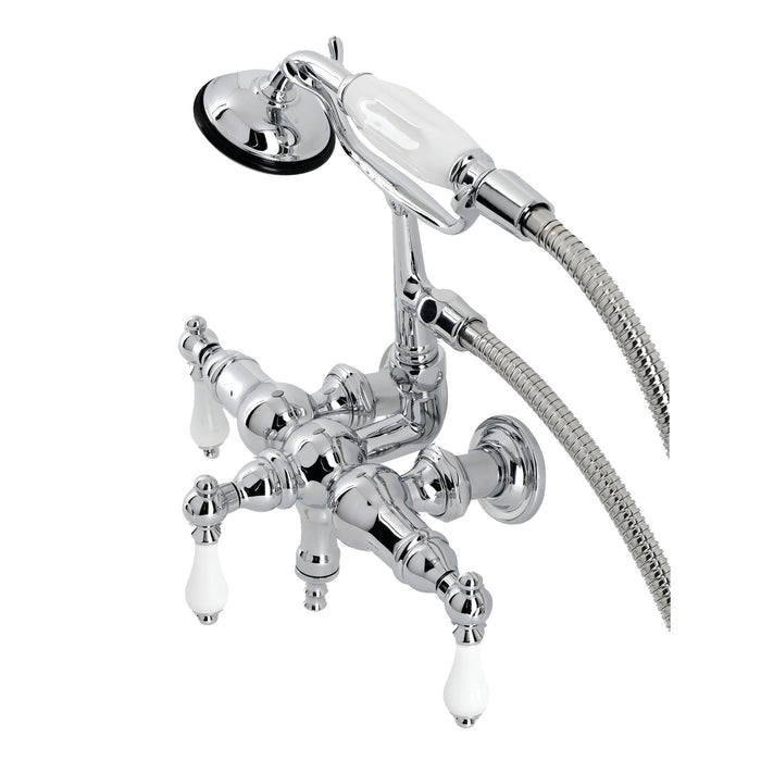 Vintage CA24T1 Three-Handle 2-Hole Tub Wall Mount Clawfoot Tub Faucet with Hand Shower, Polished Chrome