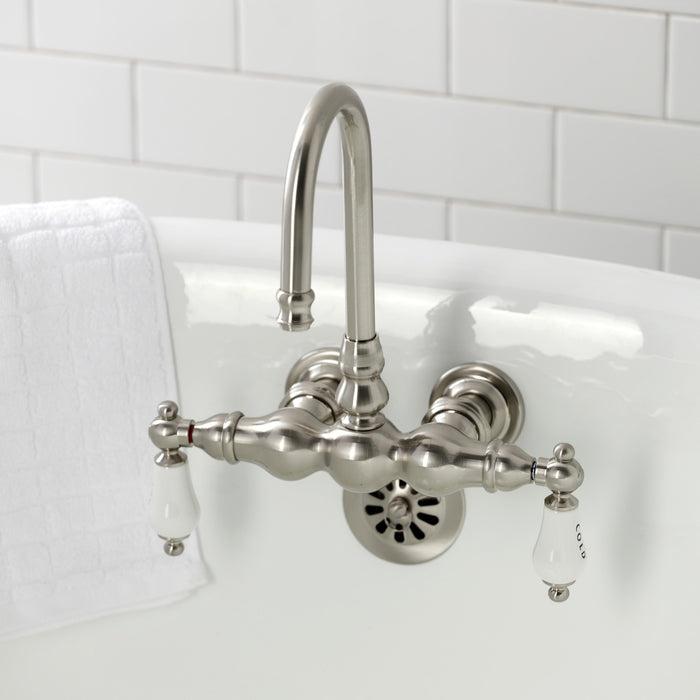 Kingston Heirloom CA3T8 - Vintage Two-Handle 2-Hole Tub Wall Mount Clawfoot Tub Faucet, Brushed Nickel