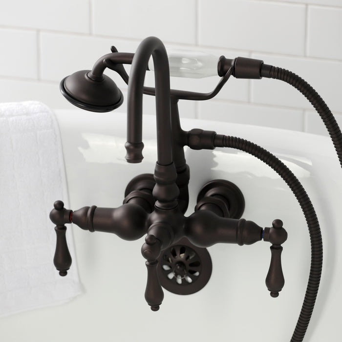 Vintage CA7T5 Three-Handle 2-Hole Tub Wall Mount Clawfoot Tub Faucet with Hand Shower, Oil Rubbed Bronze