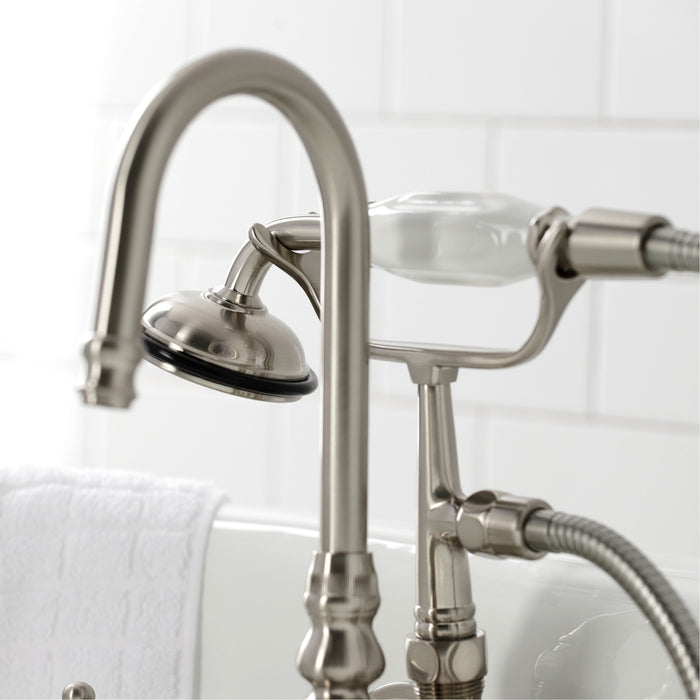 Kingston Heirloom CA7T8 - Vintage Three-Handle 2-Hole Tub Wall Mount Clawfoot Tub Faucet with Hand Shower, Brushed Nickel