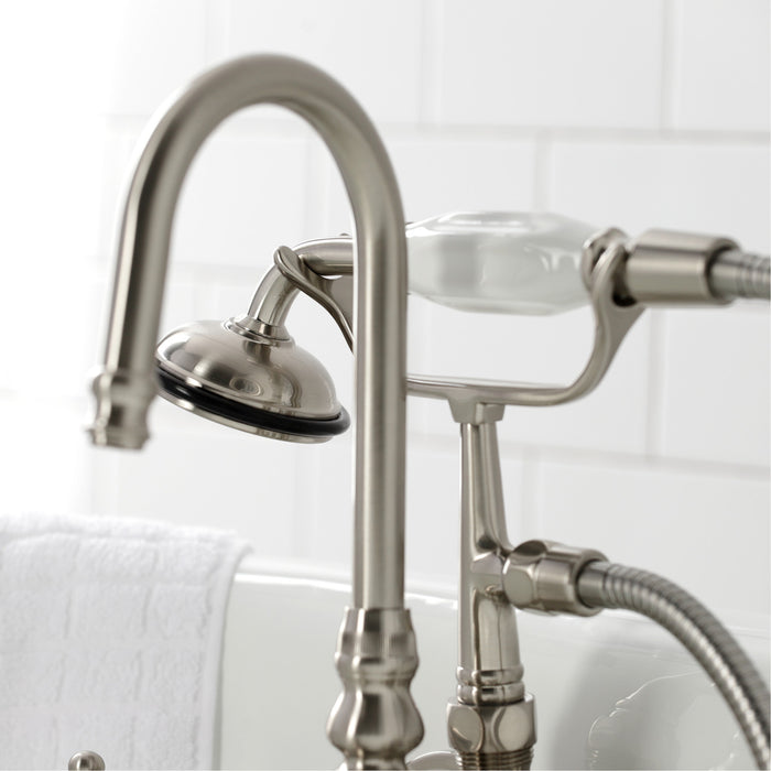 Vintage CA7T8 Three-Handle 2-Hole Tub Wall Mount Clawfoot Tub Faucet with Hand Shower, Brushed Nickel