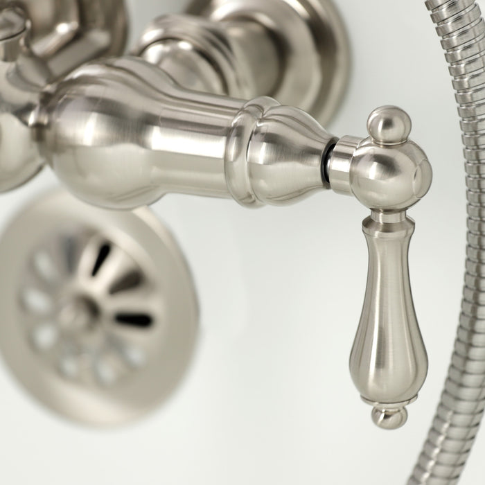 Kingston Heirloom CA7T8 - Vintage Three-Handle 2-Hole Tub Wall Mount Clawfoot Tub Faucet with Hand Shower, Brushed Nickel