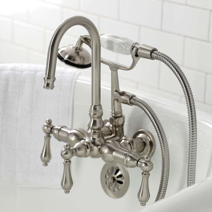 Vintage CA7T8 Three-Handle 2-Hole Tub Wall Mount Clawfoot Tub Faucet with Hand Shower, Brushed Nickel