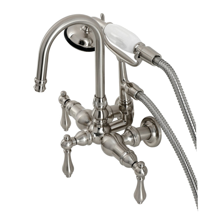 Kingston Heirloom CA7T8 - Vintage Three-Handle 2-Hole Tub Wall Mount Clawfoot Tub Faucet with Hand Shower, Brushed Nickel