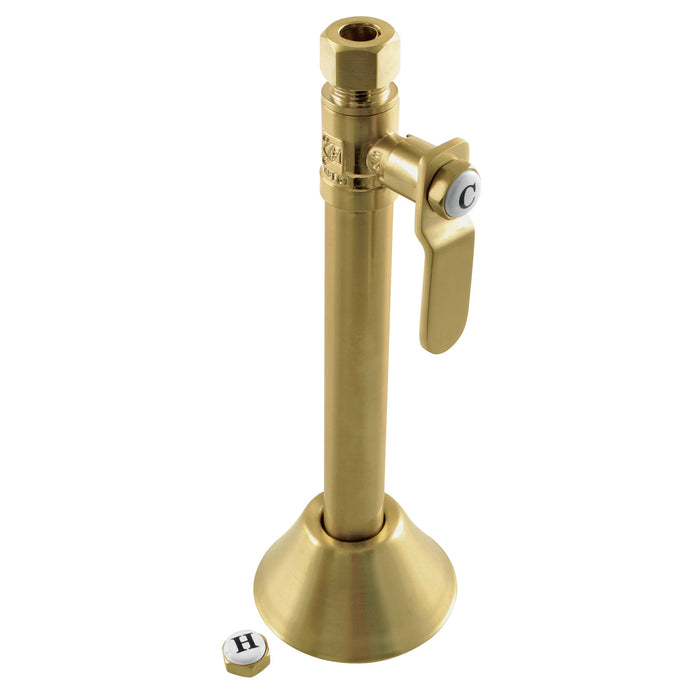Whitaker CA8325BB 1/2-Inch Sweat x 3/8-Inch OD Comp Quarter-Turn Straight Stop Valve with 5-Inch Extension and Flange, Brushed Brass