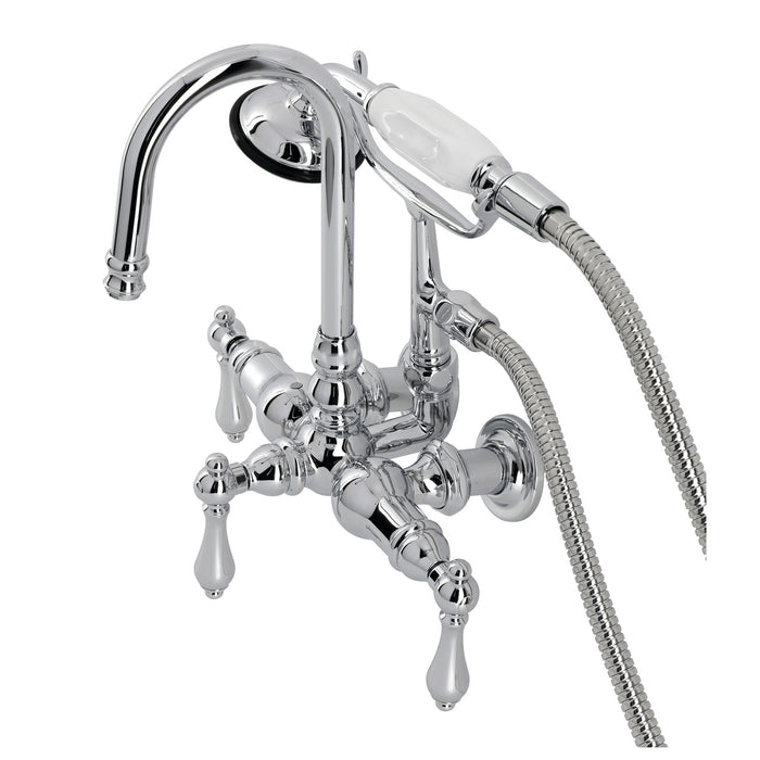 Kingston Heirloom CA8T1 - Vintage Three-Handle 2-Hole Tub Wall Mount Clawfoot Tub Faucet with Hand Shower, Polished Chrome