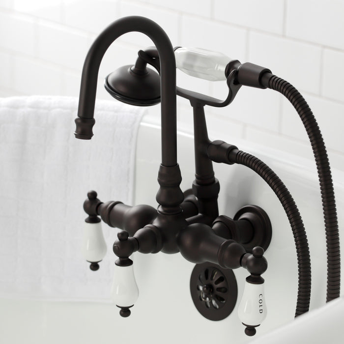 Kingston Heirloom CA9T5 - Vintage Three-Handle 2-Hole Tub Wall Mount Clawfoot Tub Faucet with Hand Shower, Oil Rubbed Bronze