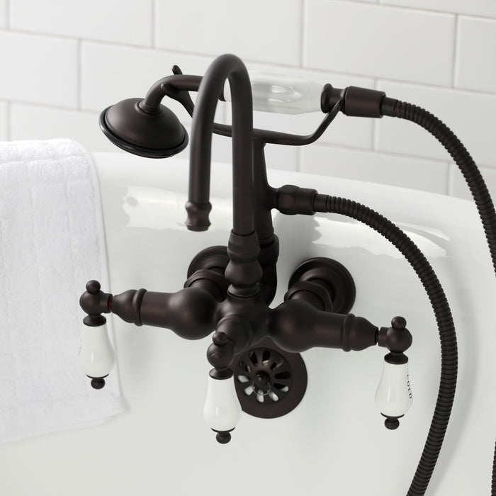 Vintage CA9T5 Three-Handle 2-Hole Tub Wall Mount Clawfoot Tub Faucet with Hand Shower, Oil Rubbed Bronze