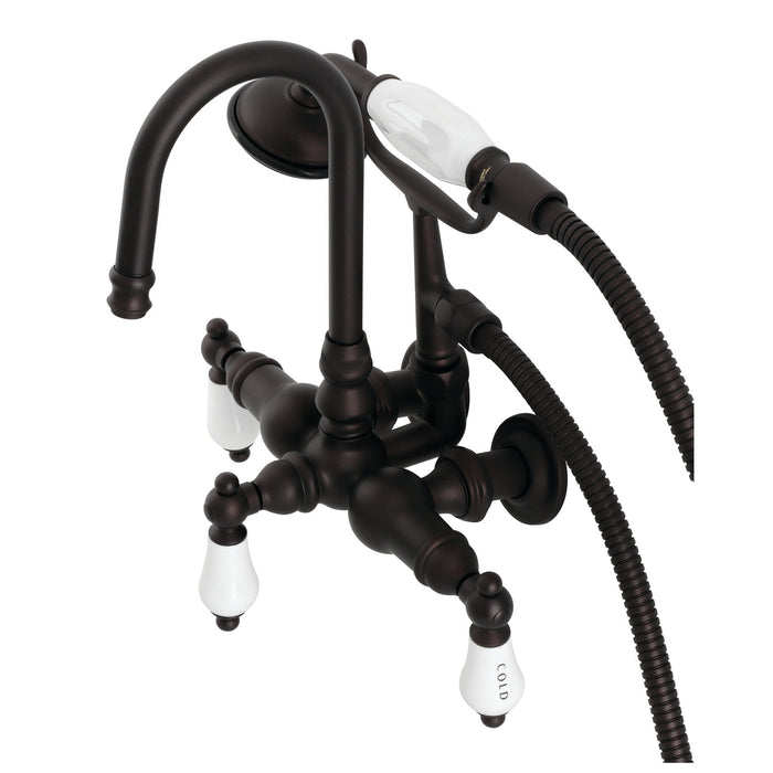 Kingston Heirloom CA9T5 - Vintage Three-Handle 2-Hole Tub Wall Mount Clawfoot Tub Faucet with Hand Shower, Oil Rubbed Bronze
