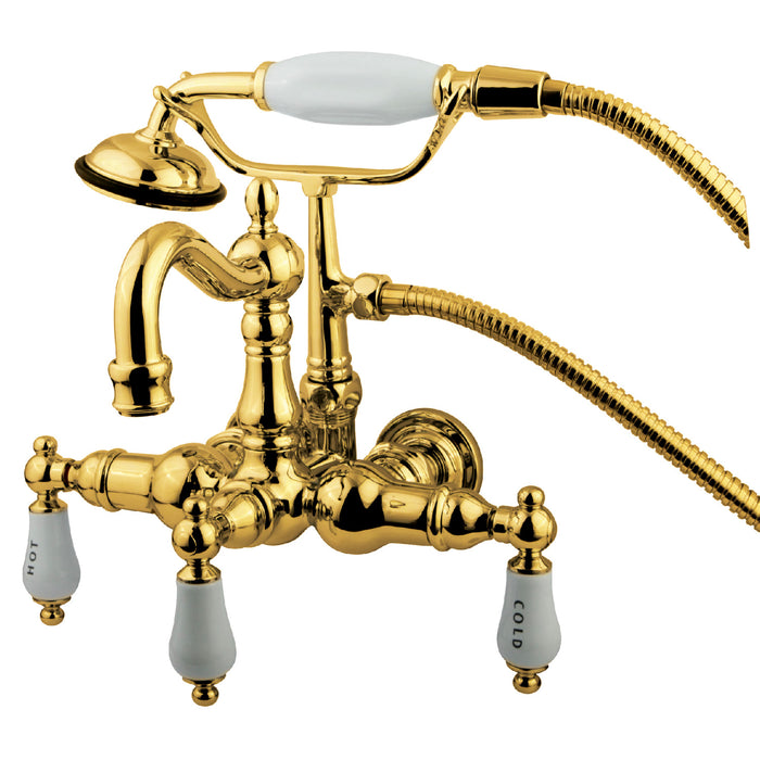 Vintage CC1009T2 Three-Handle 2-Hole Tub Wall Mount Clawfoot Tub Faucet with Hand Shower, Polished Brass