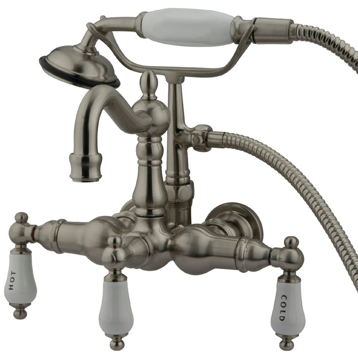 Vintage CC1009T8 Three-Handle 2-Hole Tub Wall Mount Clawfoot Tub Faucet with Hand Shower, Brushed Nickel