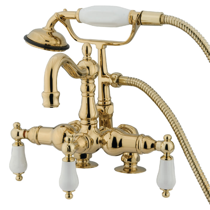 Vintage CC1015T2 Three-Handle 2-Hole Deck Mount Clawfoot Tub Faucet with Hand Shower, Polished Brass