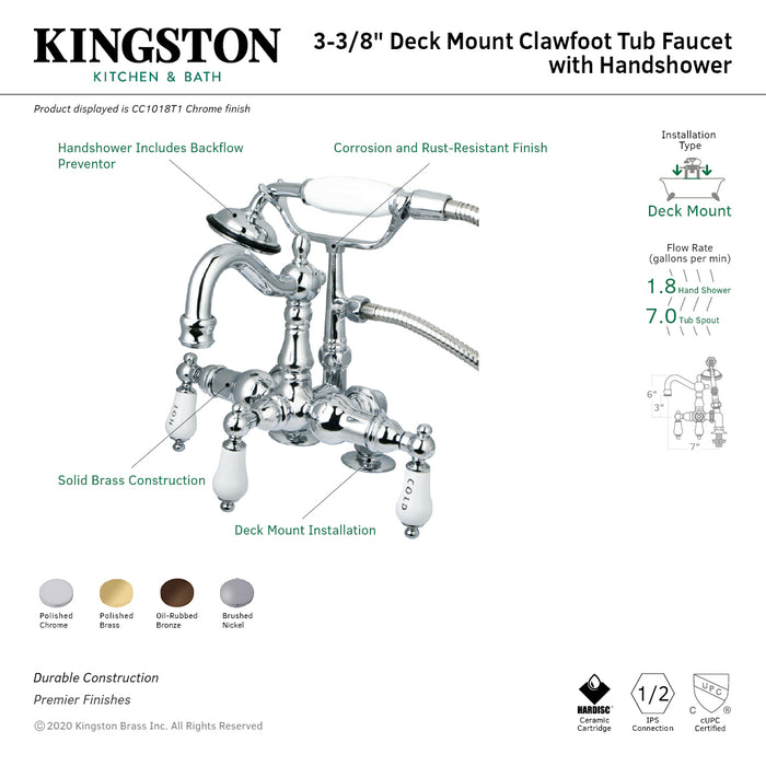 Vintage CC1017T5 Three-Handle 2-Hole Deck Mount Clawfoot Tub Faucet with Hand Shower, Oil Rubbed Bronze